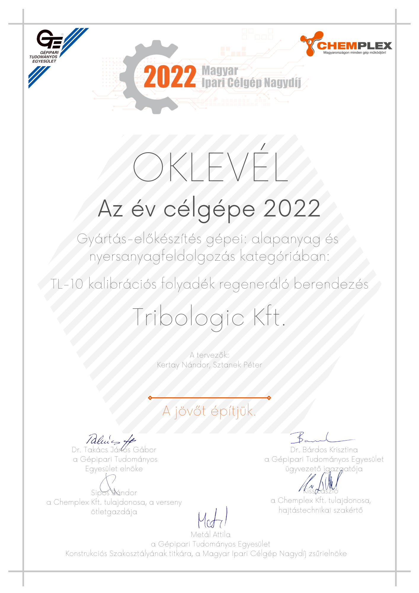 Magyar Ipari Célgép Nagydíj 2022 1. helyezés!